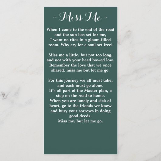 Gedächtniskarte Beerdigung Lesezeichen Grüne (Rückseite)