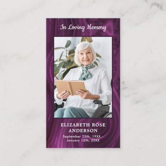 Gedächtniskarte Foto Beerdigung Gebetskarte Lila M Telefonnummerkarte (Vorderseite)