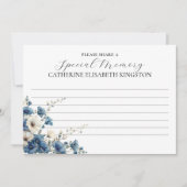 Gedächtniskarte für dunkelblaue und weiße Beerdigu Einladung (Vorderseite)