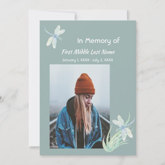 Gedächtniskarte Wasserfarben-Libelle Einladung (Vorderseite)