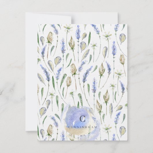 Gedächtnisland Rustikaler Lavendel Botanicale Dankeskarte (Rückseite)