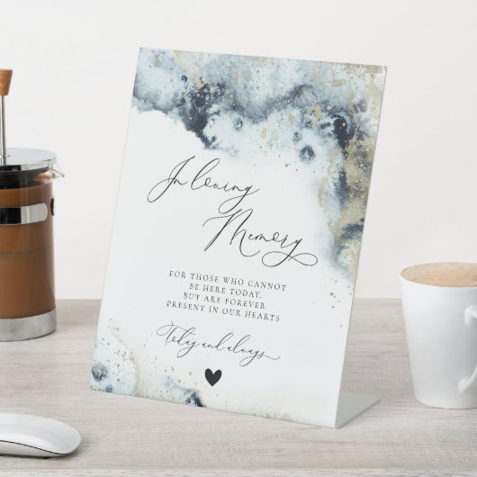 Gedächtnismesse Blue Beach Gold Hochzeit Sockelschild (In SItu)