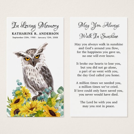 Gedächtnisschüssel Sonnenblumen Blumenbeerenkkarte (Vorne & Hinten)