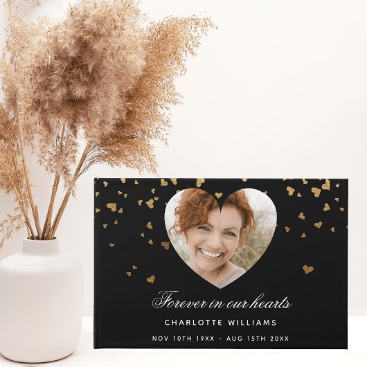 Gedächtnisschwarze Goldherzen Foto Gästebuch