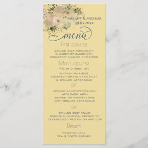 Gedämpft gelbe Aquarell-Boho-Blumen trendy Menükarte