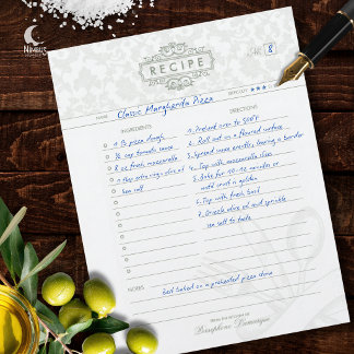 Gedämpft grüner Vintage-Damask-Rezeptordner-Einsat Briefbogen