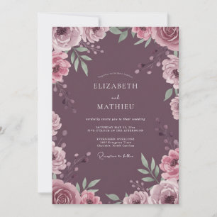 Gedämpfte Amethyst-Blüten-Hochzeit Einladung