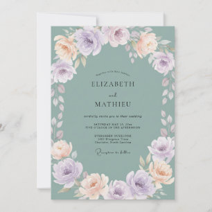 Gedämpfte Aquamarin-Pfingstrosen-Hochzeit Einladung