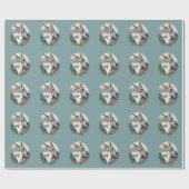Gedämpfte blaue Volkskunst-Wolf-Geschenkpapierroll Geschenkpapier (Flach)