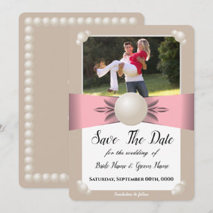 Gedämpfte Blush & Tan Perlband Foto Save The Date Einladung