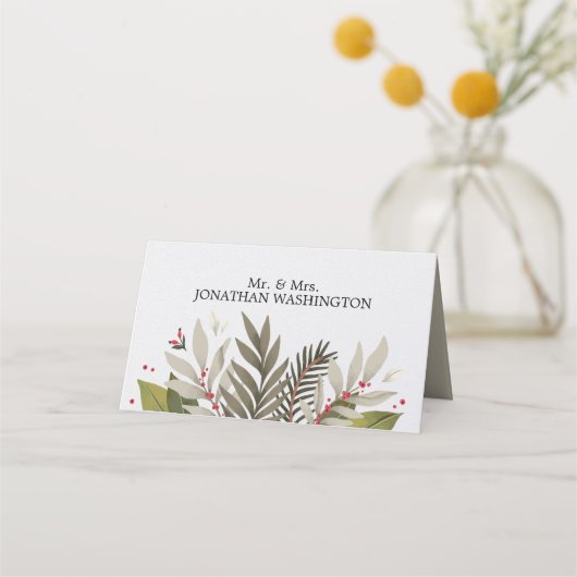 Gedämpfte Botanicals-Themenhochzeit Platzkarte (Vorderseite)