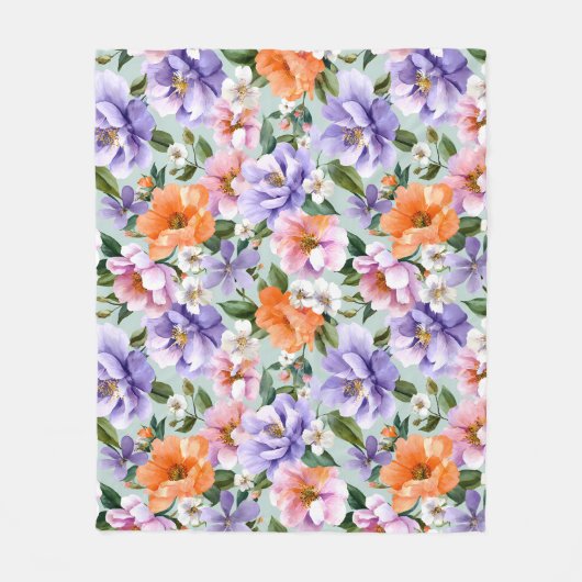 Gedämpfte bunte Blumen Boho-Blume  Fleecedecke (Vorderseite)