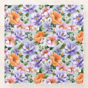 Gedämpfte bunte Blumen Boho-Blume  Glasuntersetzer