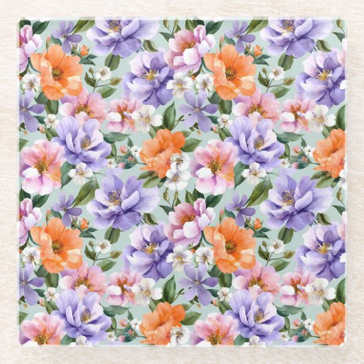 Gedämpfte bunte Blumen Boho-Blume  Glasuntersetzer (Vorderseite)