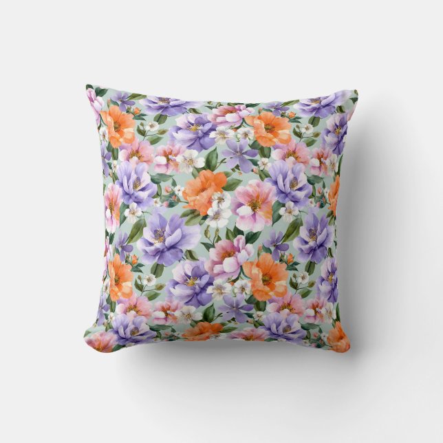 Gedämpfte bunte Blumen Boho-Blume  Kissen (Vorderseite)