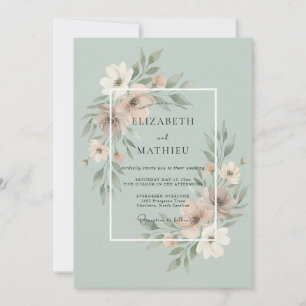 Gedämpfte Celadon Gemalte Hochzeit Einladung