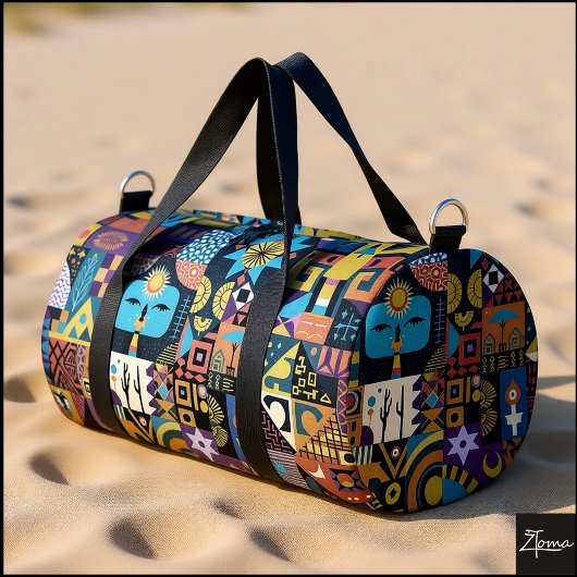 Gedämpfte erdige Folk-Art-Patchworkdecke Duffle Bag