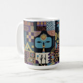 Gedämpfte erdige Folk-Art-Patchworkdecke Kaffeetasse (Vorderseite Links)