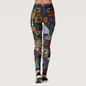 Gedämpfte erdige Folk-Art-Patchworkdecke Leggings (Rückseite)