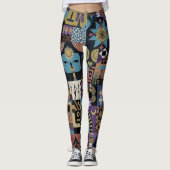 Gedämpfte erdige Folk-Art-Patchworkdecke Leggings (Vorderseite)