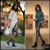 Gedämpfte erdige Folk-Art-Patchworkdecke Leggings