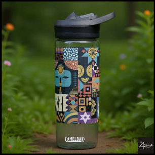 Gedämpfte erdige Folk-Art-Patchworkdecke Trinkflasche