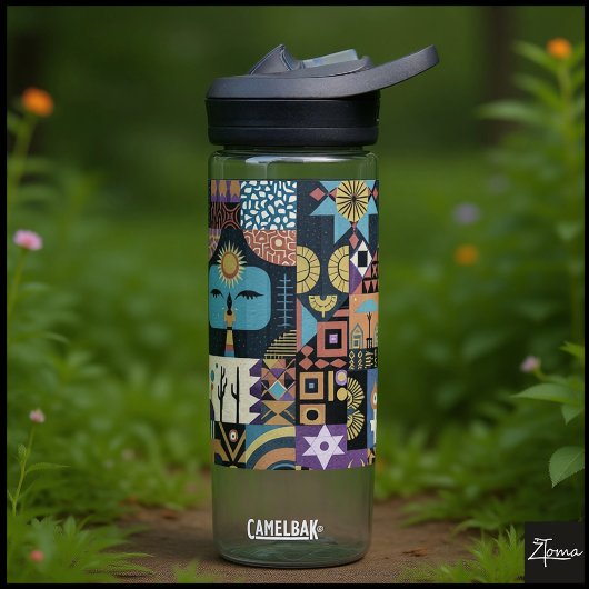 Gedämpfte erdige Folk-Art-Patchworkdecke Trinkflasche