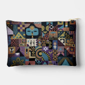 Gedämpfte erdige Folk-Art-Patchworkdecke Zubehörtasche (Rückseite)