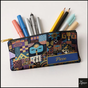 Gedämpfte erdige Folk-Art-Patchworkdecke Zubehörtasche