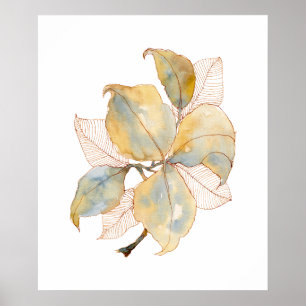 Gedämpfte Goldene Blaue Wasserfarbe Botanische Blä Poster
