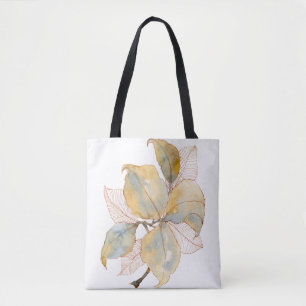 Gedämpfte Goldene Blaue Wasserfarbe Botanische Blä Tasche