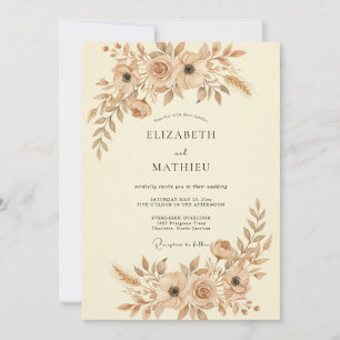 Gedämpfte Goldene Blütenblätter-Hochzeit Einladung