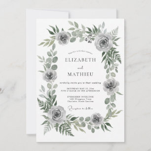 Gedämpfte Graue Ranunculus-Eukalyptus-Hochzeit Einladung