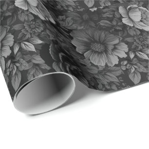 Gedämpfte Grautöne von floralen Mustern  Geschenkpapier