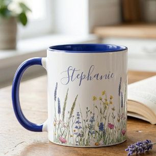 Gedämpfte Indigo-Botanik-Wildblumenwiese Tasse