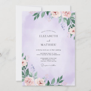 Gedämpfte Lavendel-Malblatt-Hochzeit Einladung