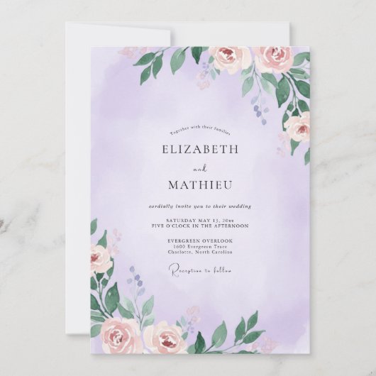 Gedämpfte Lavendel-Malblatt-Hochzeit Einladung (Vorderseite)