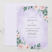 Gedämpfte Lavendel-Malblatt-Hochzeit Einladung (Vorne/Hinten)