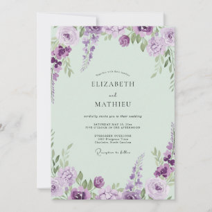 Gedämpfte Lavendel-Minz-Bemalte Hochzeit Einladung