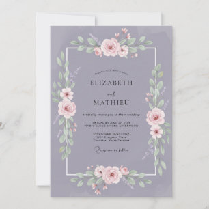Gedämpfte Lavendel-Stille Wasserfarben-Hochzeit Einladung