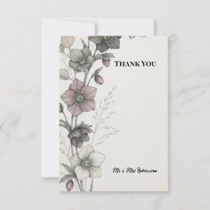 Gedämpfte lila botanische Hochzeits-Dankeskarten Dankeskarte