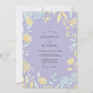 Gedämpfte Lila Gelbe Blüten Hochzeit Einladung
