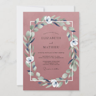 Gedämpfte lila-mauve blättrige Hochzeit Einladung