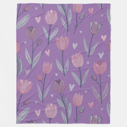 Gedämpfte lila Tulpen-Fleece-Decke (Groß) Fleecedecke (Vorderseite)