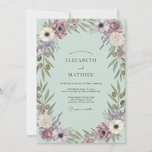 Gedämpfte Malven-Minze-Anemone-Hochzeit Einladung