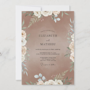Gedämpfte Malven-Wasserfarben-Ranunculus-Hochzeit Einladung
