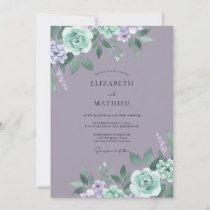 Gedämpfte Mauve-Mint-Pfingstrosen-Hochzeit Einladung