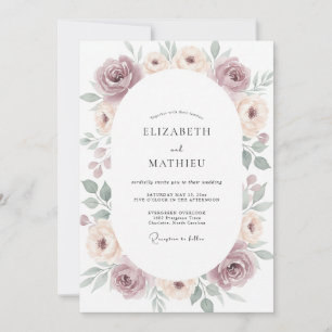 Gedämpfte Mauve-Schiefer-Pfingstrosen-Hochzeit Einladung