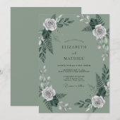 Gedämpfte Oliven-Farn-Hochzeit Einladung (Vorne/Hinten)