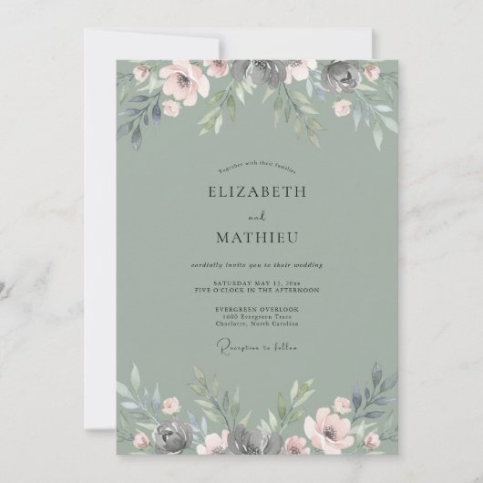 Gedämpfte Olivenblatt-Hochzeit Einladung (Vorderseite)